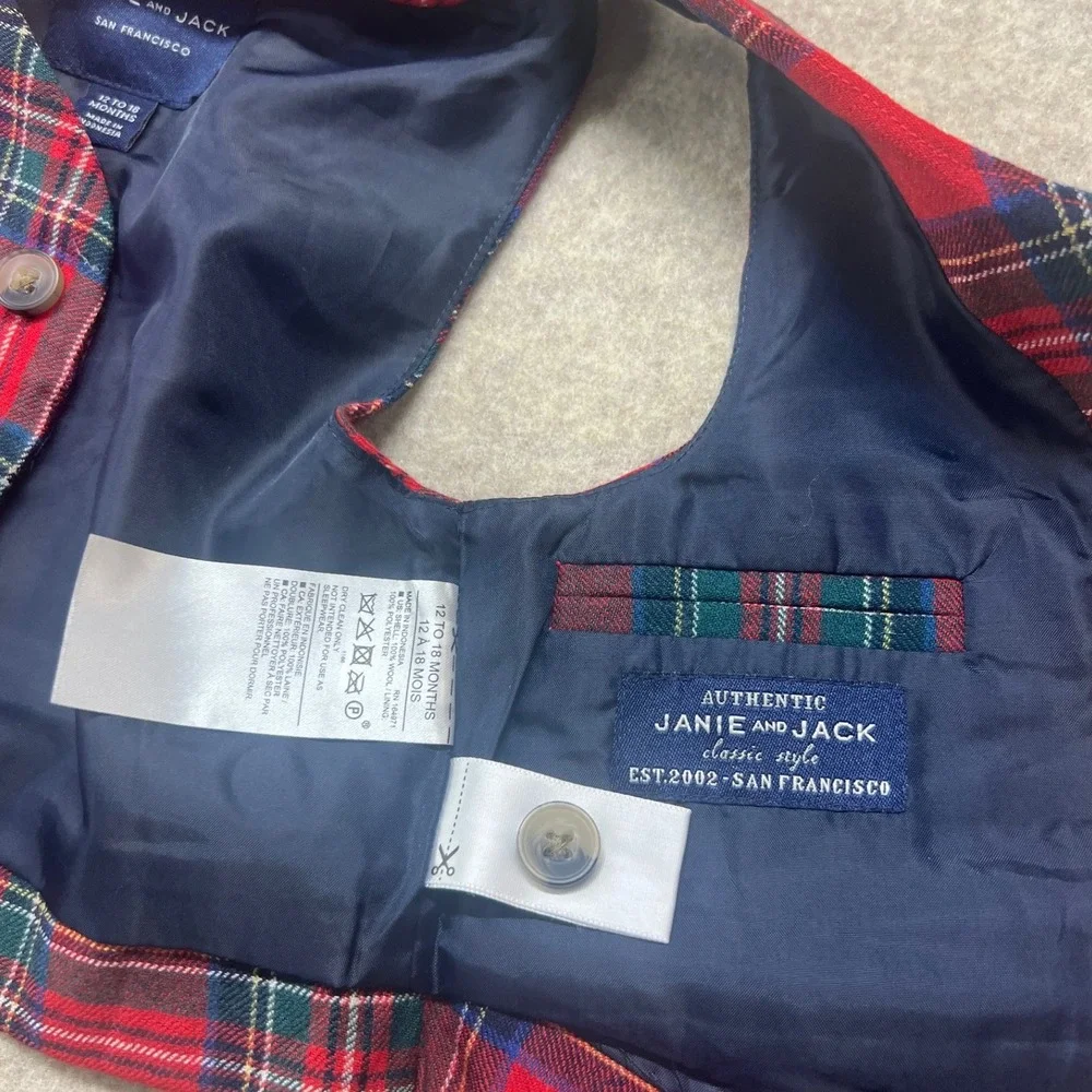 Janie and Jack Red Plaid‎ Formal Wool Vest Boys 12-18 Months Holiday Party